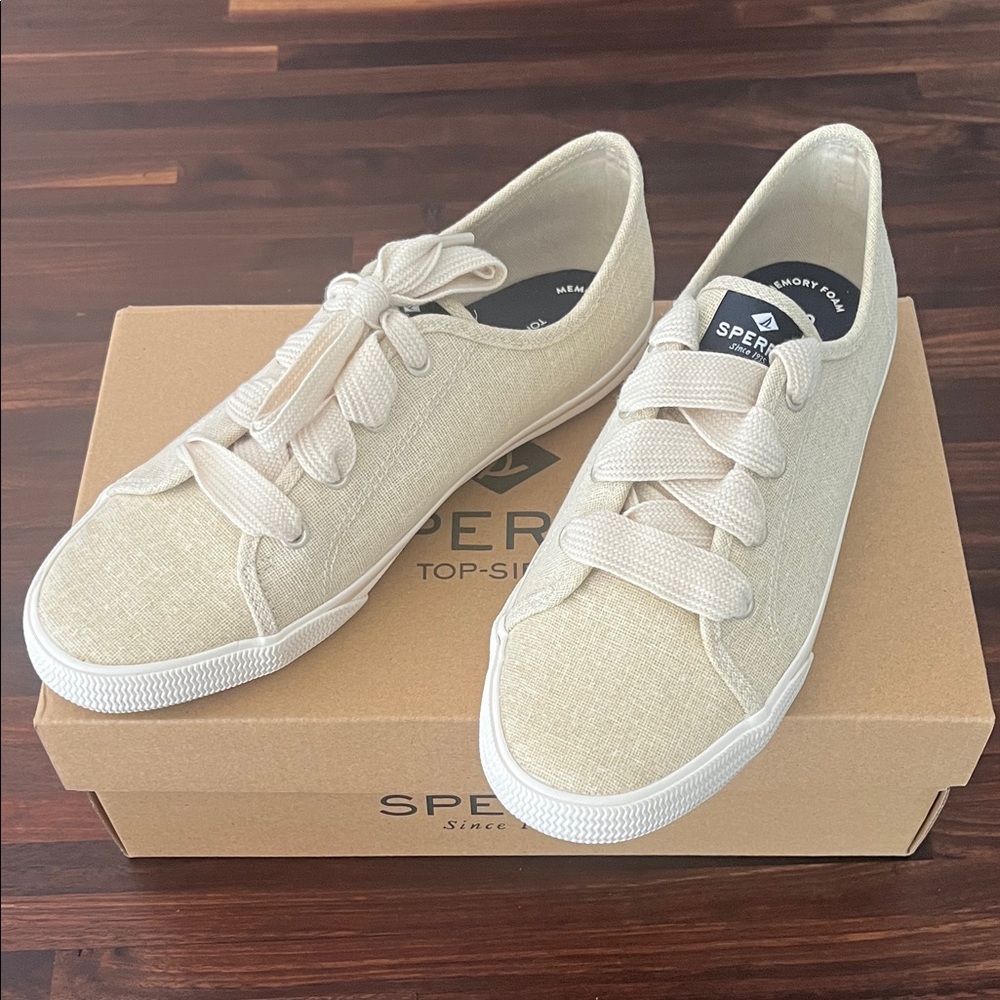 Sperry Girl's Beige with Gold Sparkle Sneakers